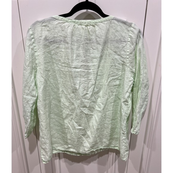 Eileen Fisher Lime Green Irish Linen Top Peasant Lagenlook Beach Coastal - Picture 2 of 6